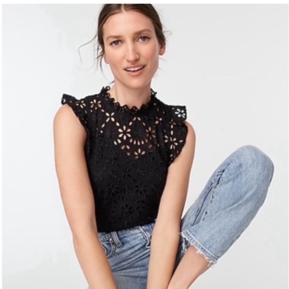 J.Crew Mockneck Top in Embroided Eyelet